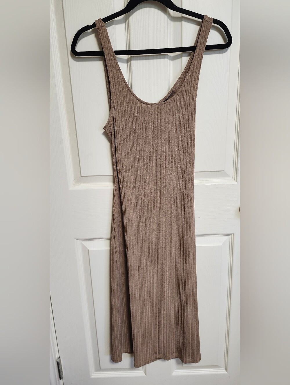 Everyday Sunday Sleeveless Rib-Knit Tank Dress in Taupe